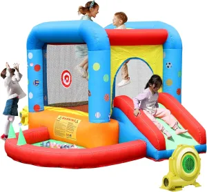 Slide for Indoor Outdoor Jumper Bouncer,Jumping Bouncy House with Blower, Ball Pit Pool, Basketball Hoop, Dart Game Inflatable sporadic jay wetland smelt innocent Bounce House, Bounce Castle 