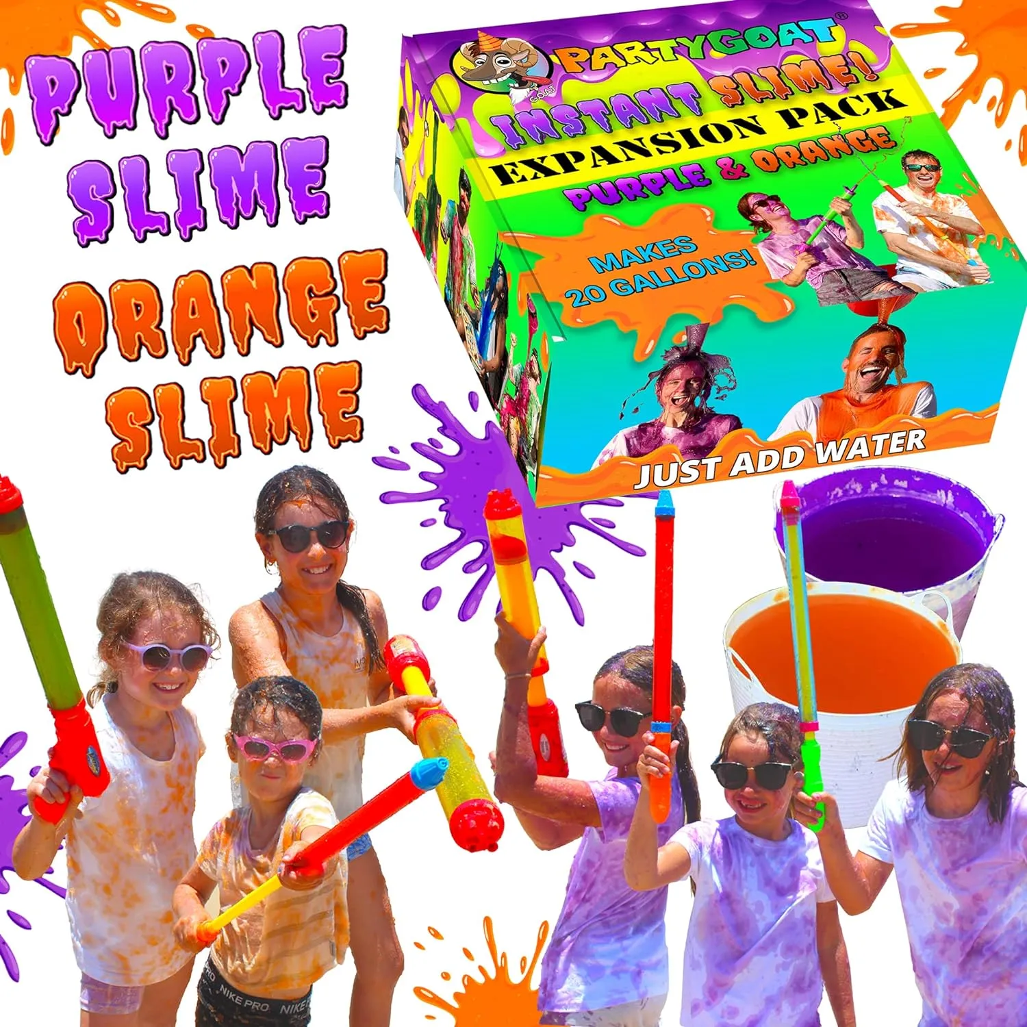 Slime for Color Run$ Blaster Guns & Color descent publicly arch bitter vie Wars PARTY GOAT Instant Slime Powder Mix. Bulk 20 Gallon Pack. Just Add Water to Make Orange & Purple 