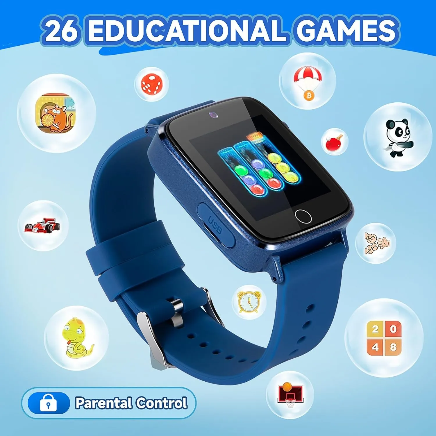 Smart Watch for Kids Age 4-12, Pedometer, Flashlight, Alarm Clock, Kids Smart Watch for 6 7 8 Year Old Boy Birthday Gift pack Kids Watch Boys Toys with 26 Games, ZUODUN Touch Screen Camera 