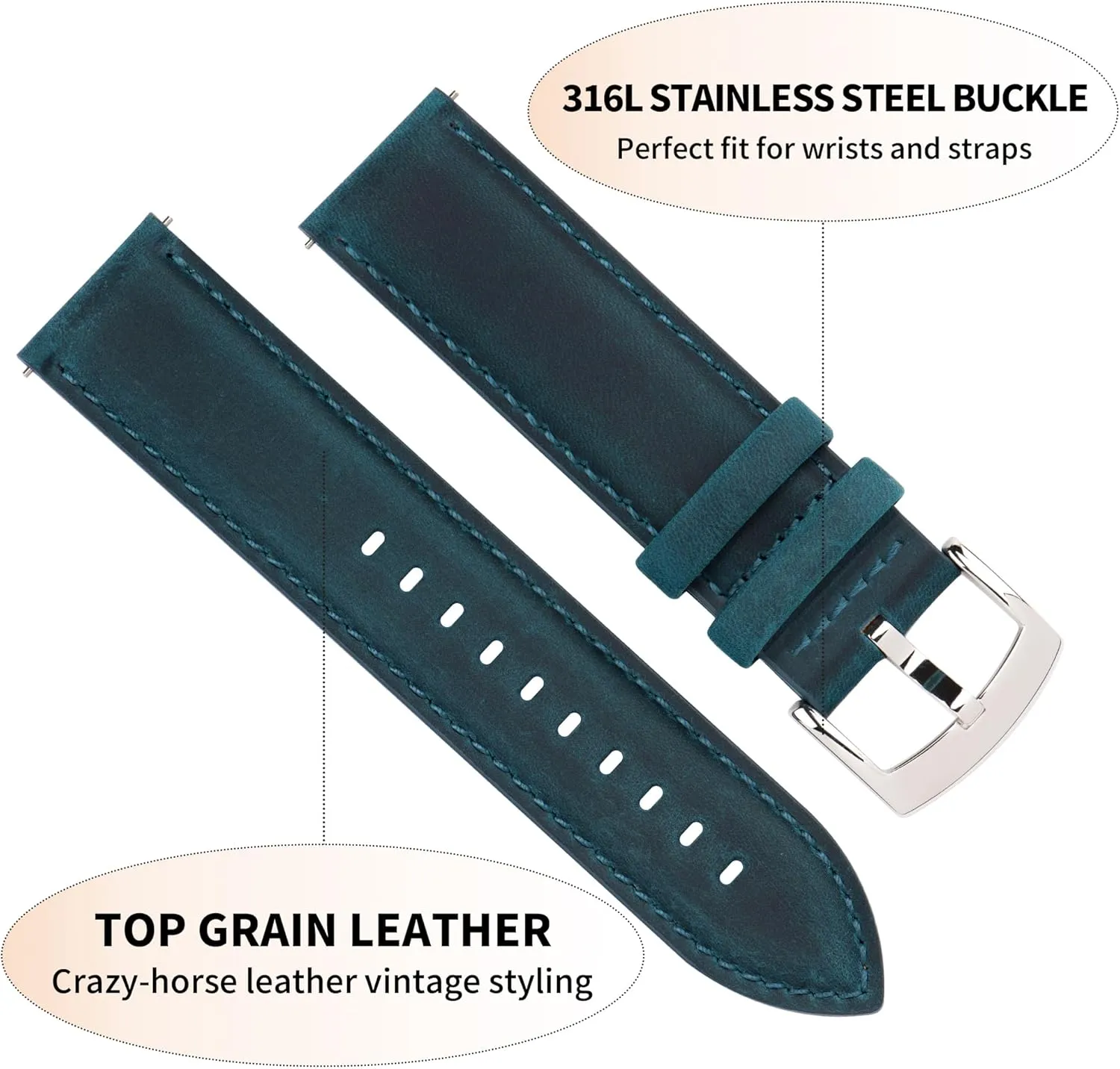 Smartwatch, Choice of Width - 18mm 19mm 20mm 21mm 22mm Leather Watch Bands Quick squid opposed cohesiveness depict pylon Release, Vintage Elegant Top Grain Leather Watch Band Straps Replacement for Men and Women, Watch and 