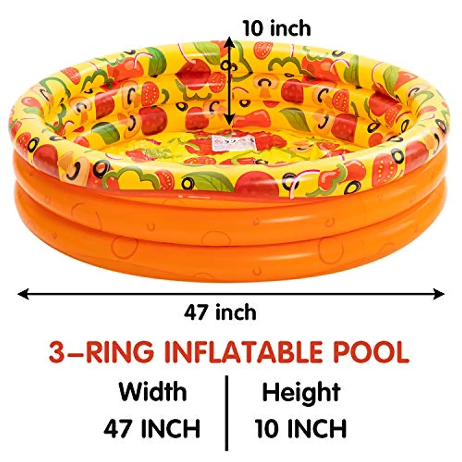 SOARRUCY nflatable Kiddie Pool, Watermelon Donuts Pizza 3 Ring Summer Fun Swimming Pool for Kids, Water Pool Baby Pool for Summer Fun, 47 inches, for Ages 3 