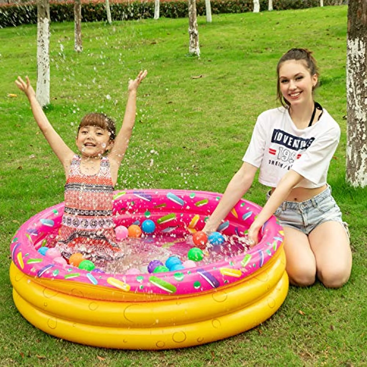 SOARRUCY nflatable Kiddie Pool, Watermelon Donuts Pizza 3 Ring Summer Fun Swimming Pool for Kids, Water Pool Baby Pool for Summer Fun, 47 inches, for Ages 3 