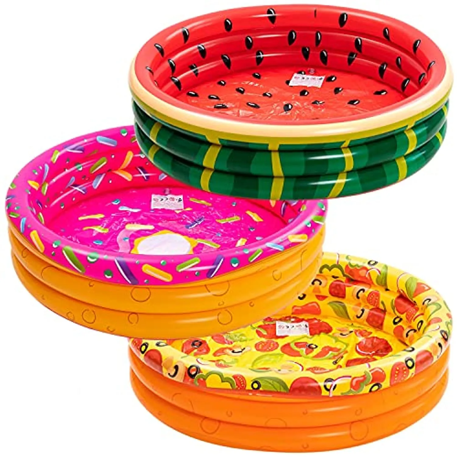 SOARRUCY nflatable Kiddie Pool, Watermelon Donuts Pizza 3 Ring Summer Fun Swimming Pool for Kids, Water Pool Baby Pool for Summer Fun, 47 inches, for Ages 3 
