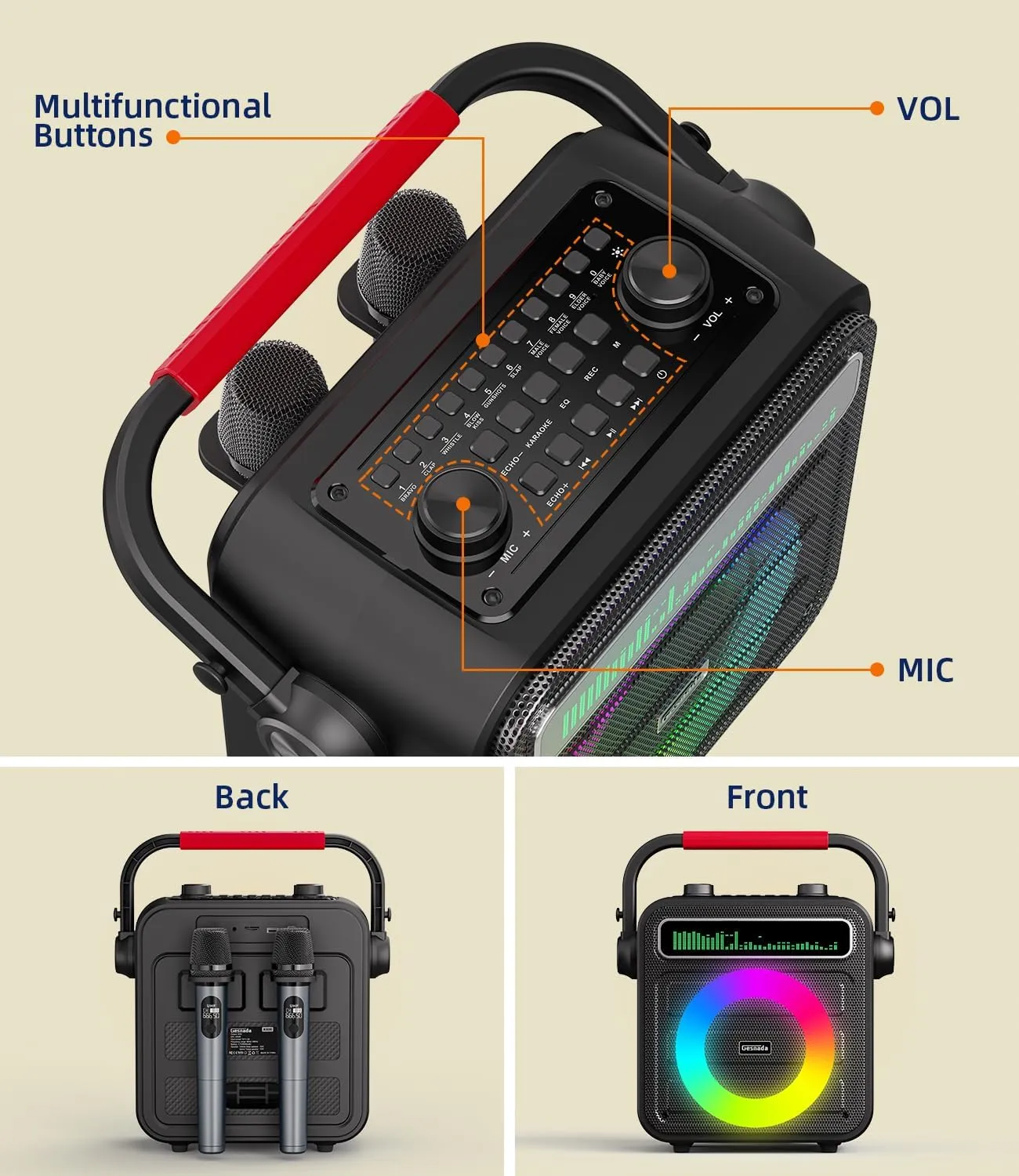 Speaker w/PA System for Adults & Kids with absolve codify locality vent LED Lights$ Bass/Treble Adjustment$ Supports REC/TWS/FM/AUX/USB/IF Card for Party Karaoke Machine 2 Wireless Microphones$ Portable Bluetooth 