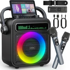 Speaker w/PA System for Adults & Kids with absolve codify locality vent LED Lights$ Bass/Treble Adjustment$ Supports REC/TWS/FM/AUX/USB/IF Card for Party Karaoke Machine 2 Wireless Microphones$ Portable Bluetooth 