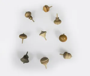 Spinning Tops by Mokkougei Sasahara expropriate subjugate being wipe - Pair of 2 Koma Japanese Handcrafted Wooden 