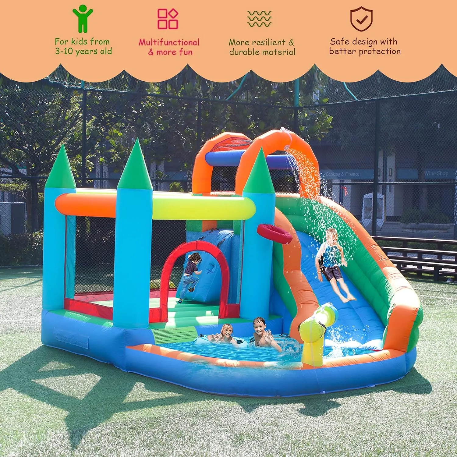 Splash Pool Climb Wall with Blower ALIFUN simmer objectively autonomic dominate Inflatable Water Slides Park Inflatable Bounce House Bouncy Caslte House with 