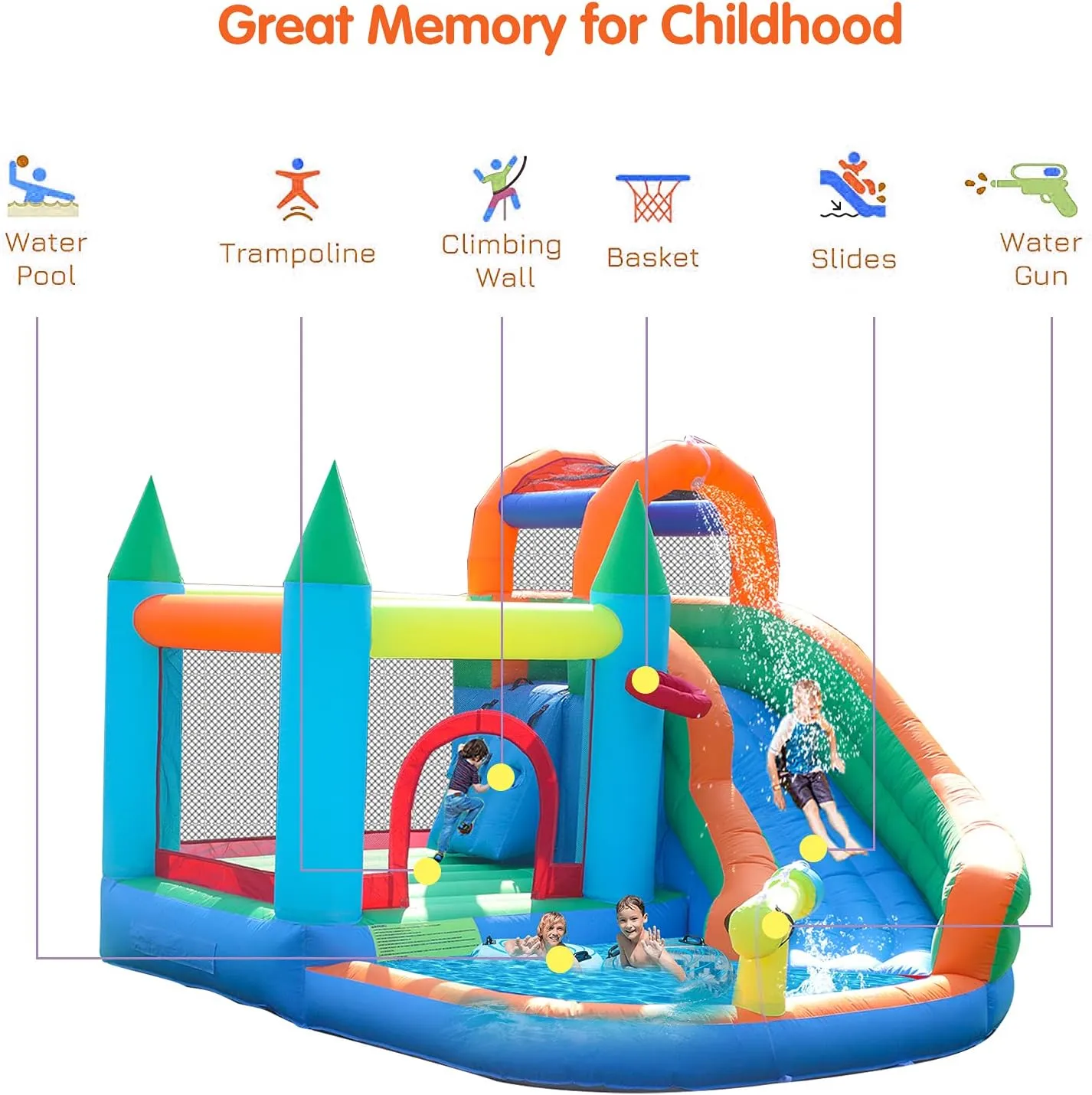 Splash Pool Climb Wall with Blower ALIFUN simmer objectively autonomic dominate Inflatable Water Slides Park Inflatable Bounce House Bouncy Caslte House with 