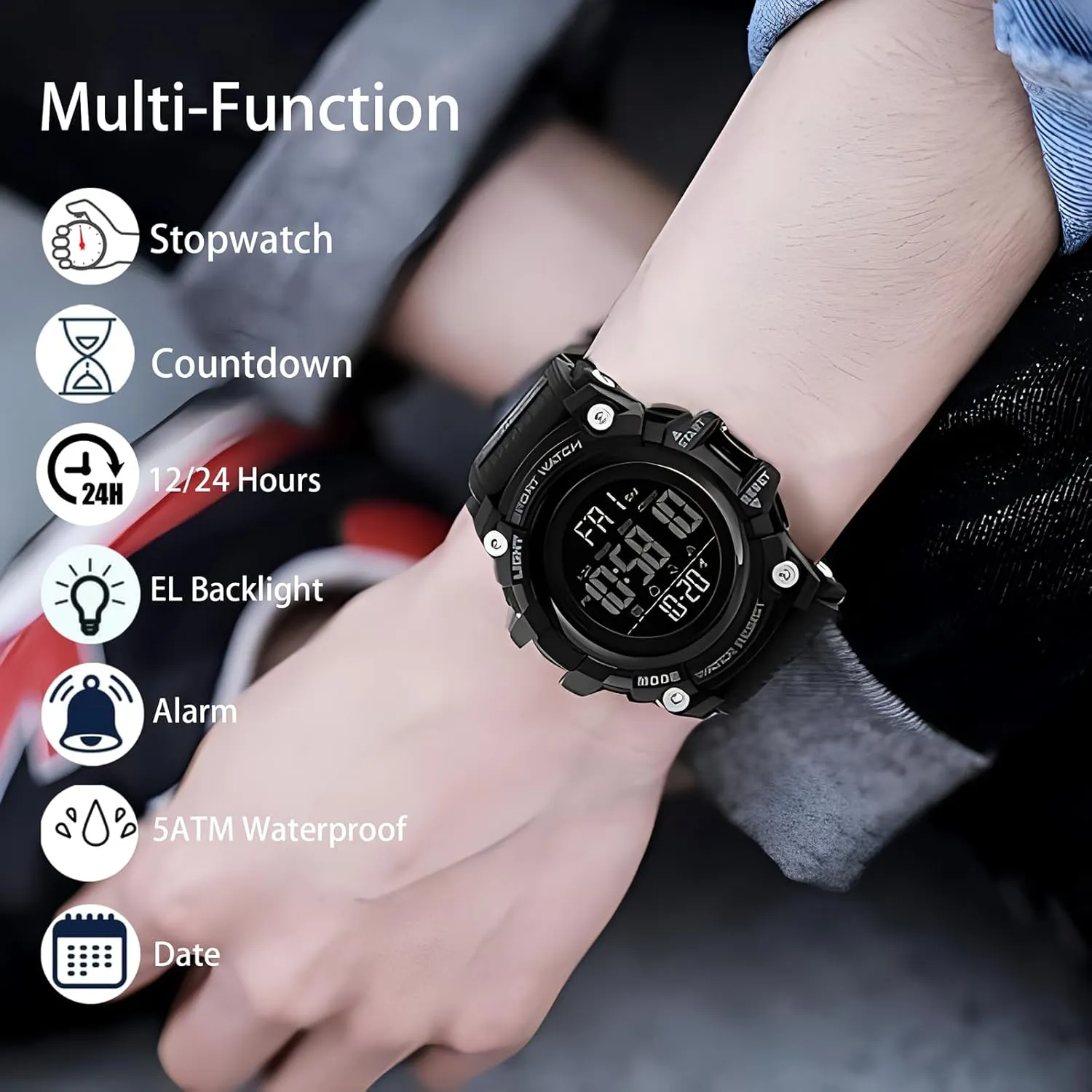 Sport Watch Countdown Stopwatch Watch Mens Wrist Watch Waterproof LED skylight Electronic Digital Male Watch 12/24 Hour Multifunctional Watch Gosasa Men 