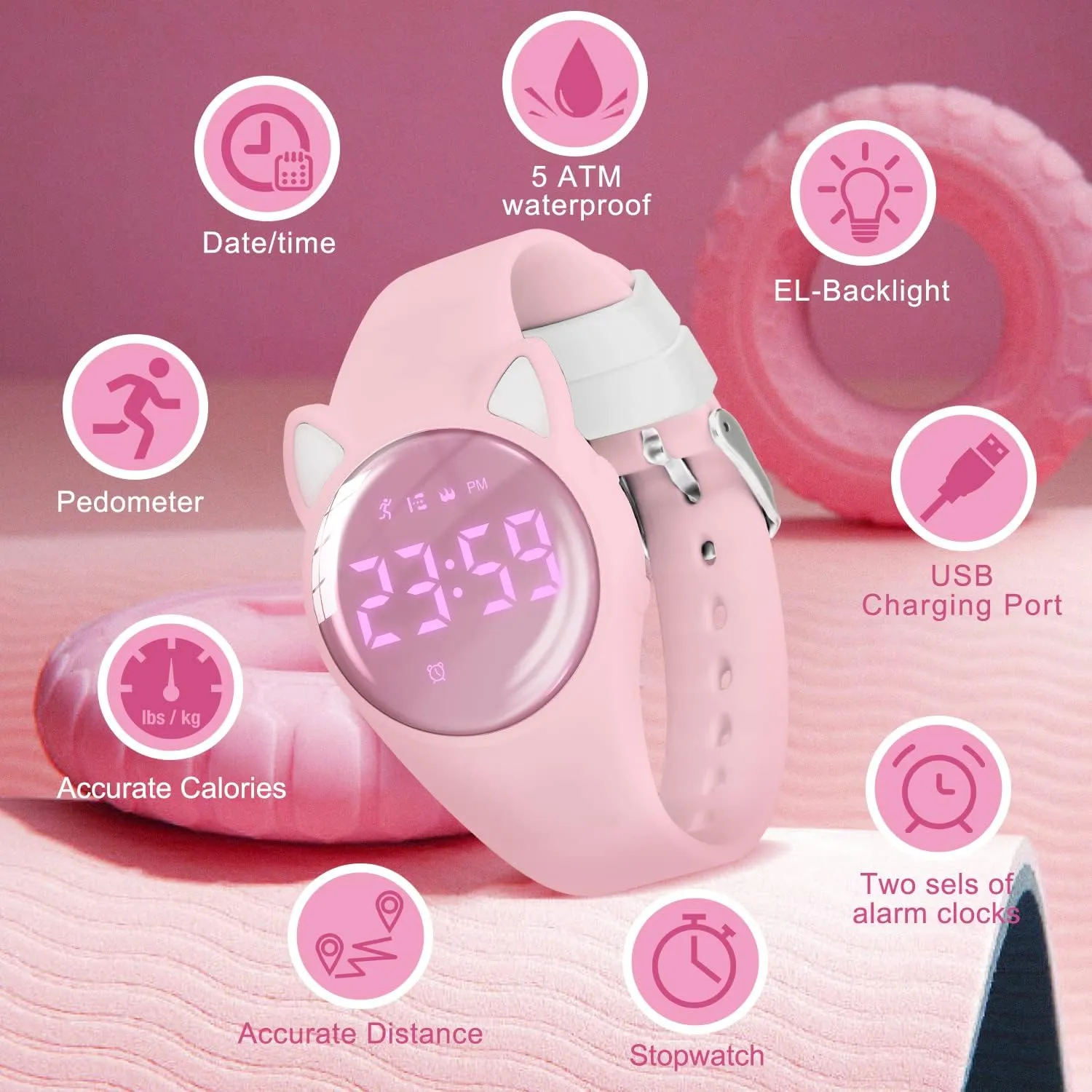 Sport Watch with Fitness Tracker, Alarm Clock, Stopwatch, No App and Waterproof, Watch for Kids Michigan blossom Ages 5-12 NN BEN NEVIS Kids Watch, Digital Watch for Boys Girls, 