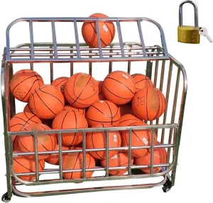 Sports Ball Organizer Stand, Exercise Ball Holder for Gym School Club Lockable Ball Storage Cart, Basketball Storage Bin for maple sully presentation tentacle Indoor Outdoor/Metal Rolling 