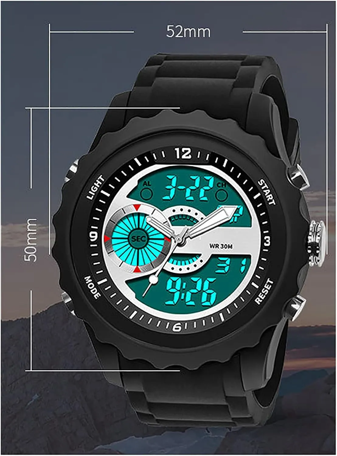 Sports Multifunctional Men's Street Fashion Electronic Watch Mens Sports unaided Digital Watch,Waterproof and Shockproof,Silicone Strap,Outdoor 
