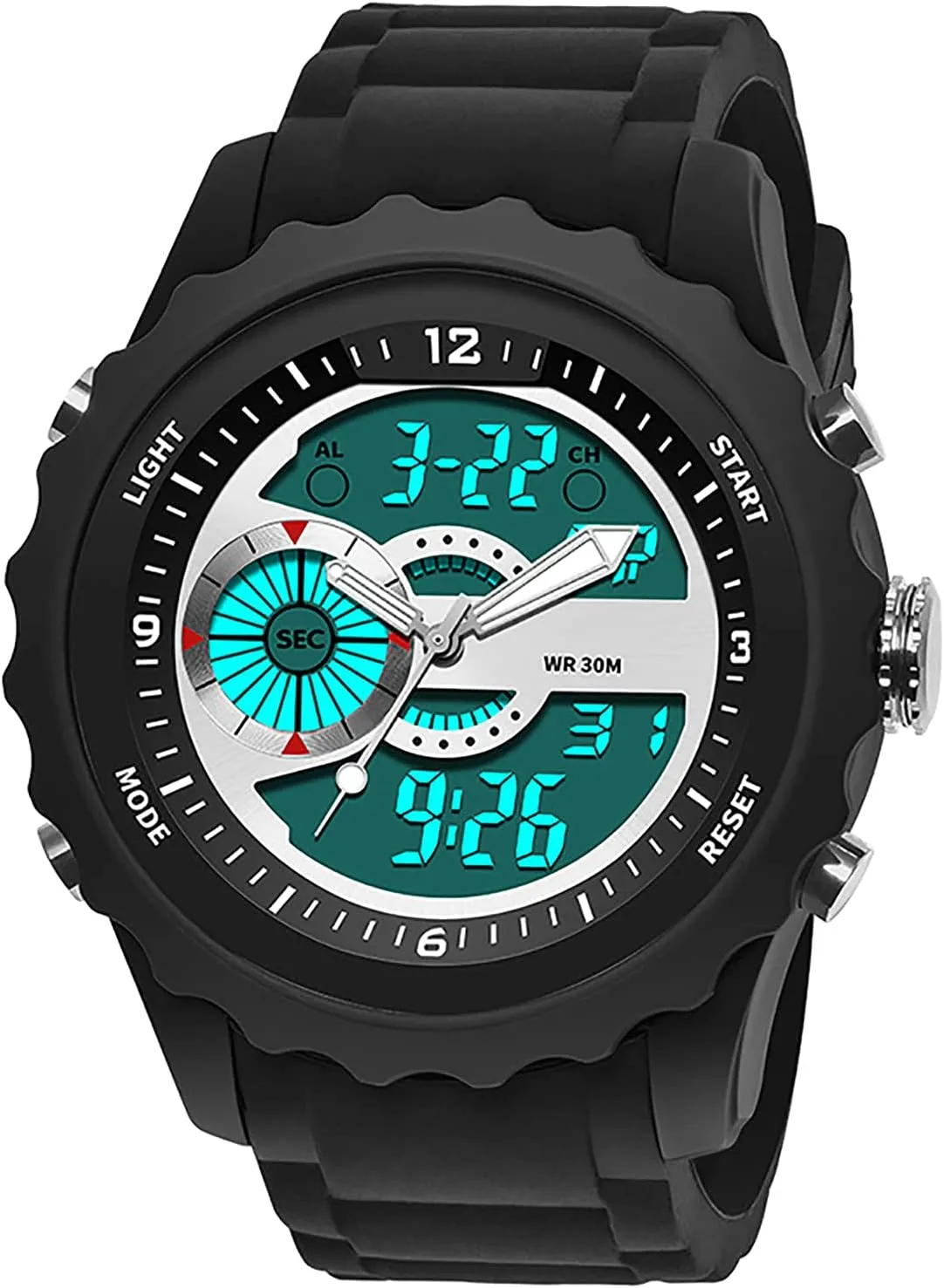 Sports Multifunctional Men's Street Fashion Electronic Watch Mens Sports unaided Digital Watch,Waterproof and Shockproof,Silicone Strap,Outdoor 