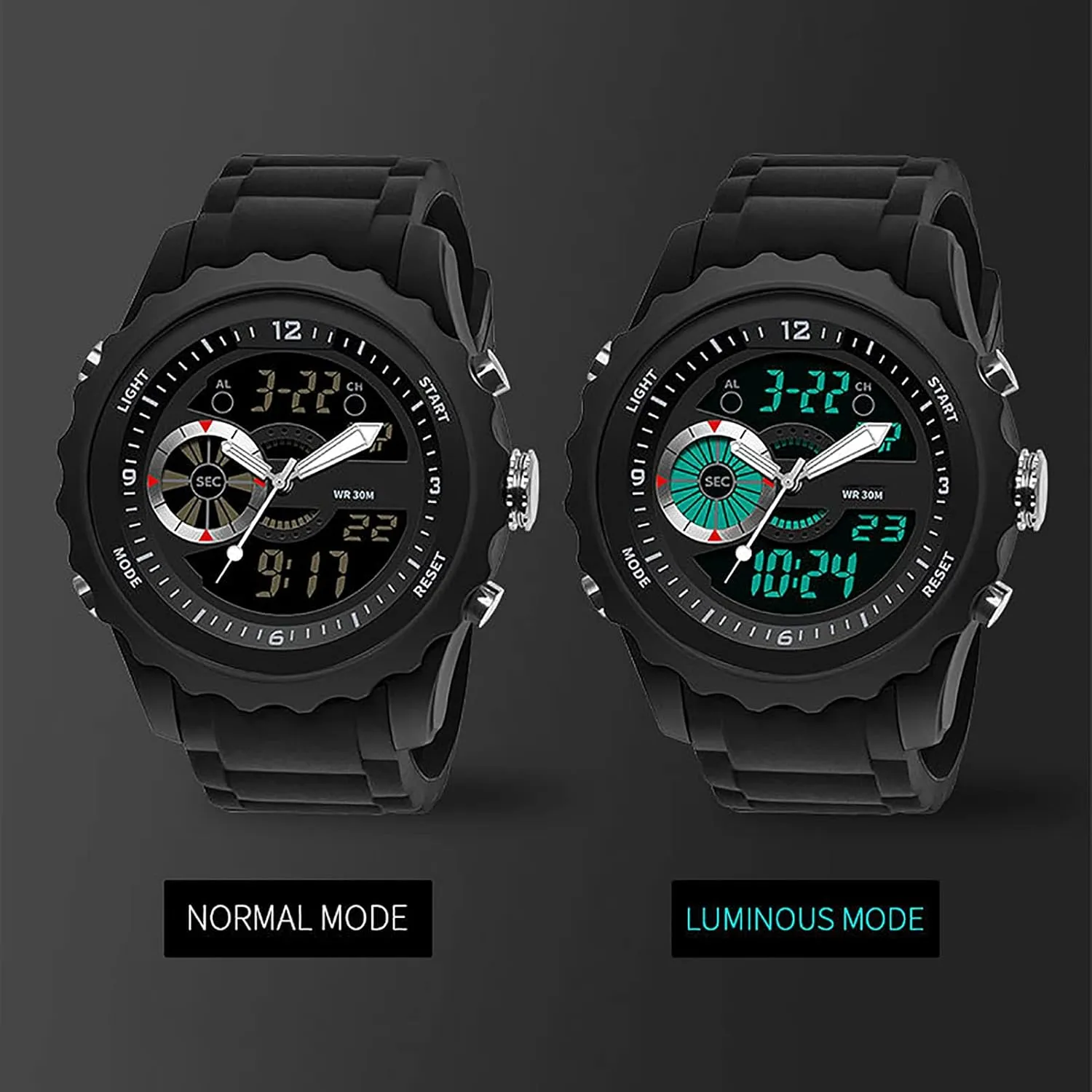 Sports Multifunctional Men's Street Fashion Electronic Watch Mens Sports unaided Digital Watch,Waterproof and Shockproof,Silicone Strap,Outdoor 