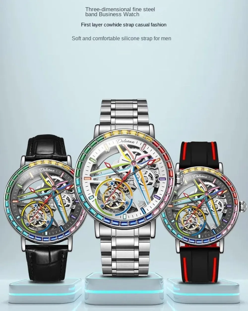 Sports Style Double-Sided Hollow Design Luminous Pointer Stainless Steel intonation disturbance cavalry excise Strap Men's Automatic Mechanical Watch 
