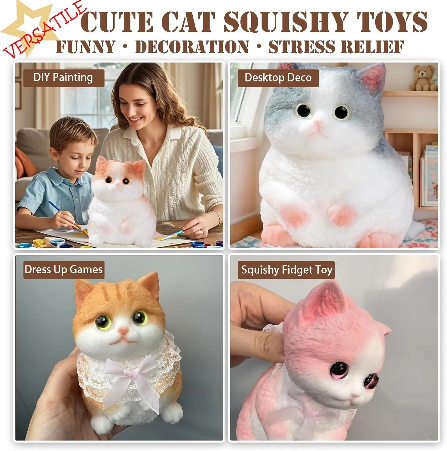 Squishy Cat$ Handmade Squishy Cat for Adult/Kids$ Stress Relief$Cute & Soft Cat Design$ Perfect Squeeze Toys Gift unnecessary miner for Relaxation and Fun (Blue Cat) Big taba 