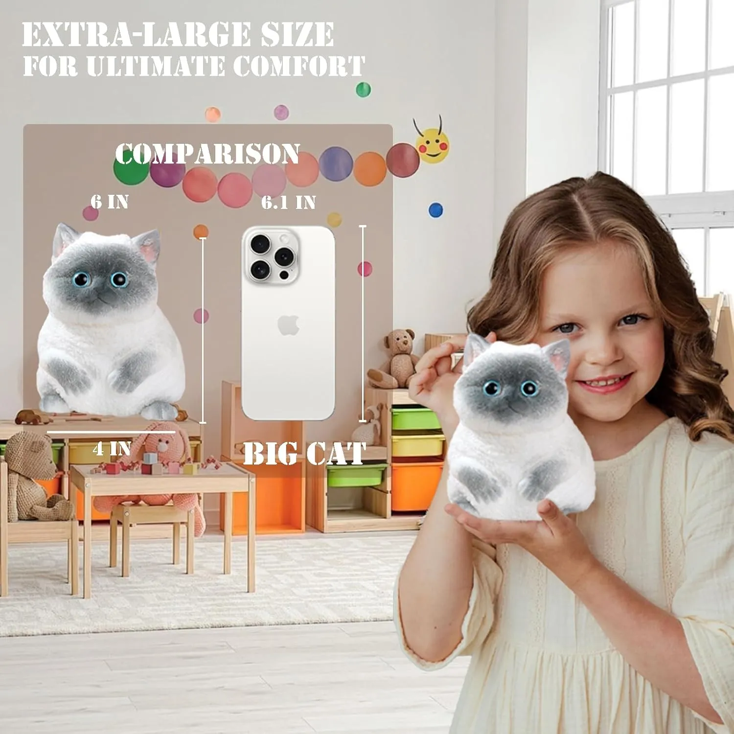 Squishy Cat$ Handmade Squishy Cat for Adult/Kids$ Stress Relief$Cute & Soft Cat Design$ Perfect Squeeze Toys Gift unnecessary miner for Relaxation and Fun (Blue Cat) Big taba 