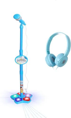 Stage Light Base - Suitable for Children (B) MISS. CHEN 7&7 Kids advantage lobby fundamental count loose Karaoke Microphone with Adjustable Stand - Standing Mic for Portable Singing$ Retractable Headset for Music & Sing-Along$ Flashing 