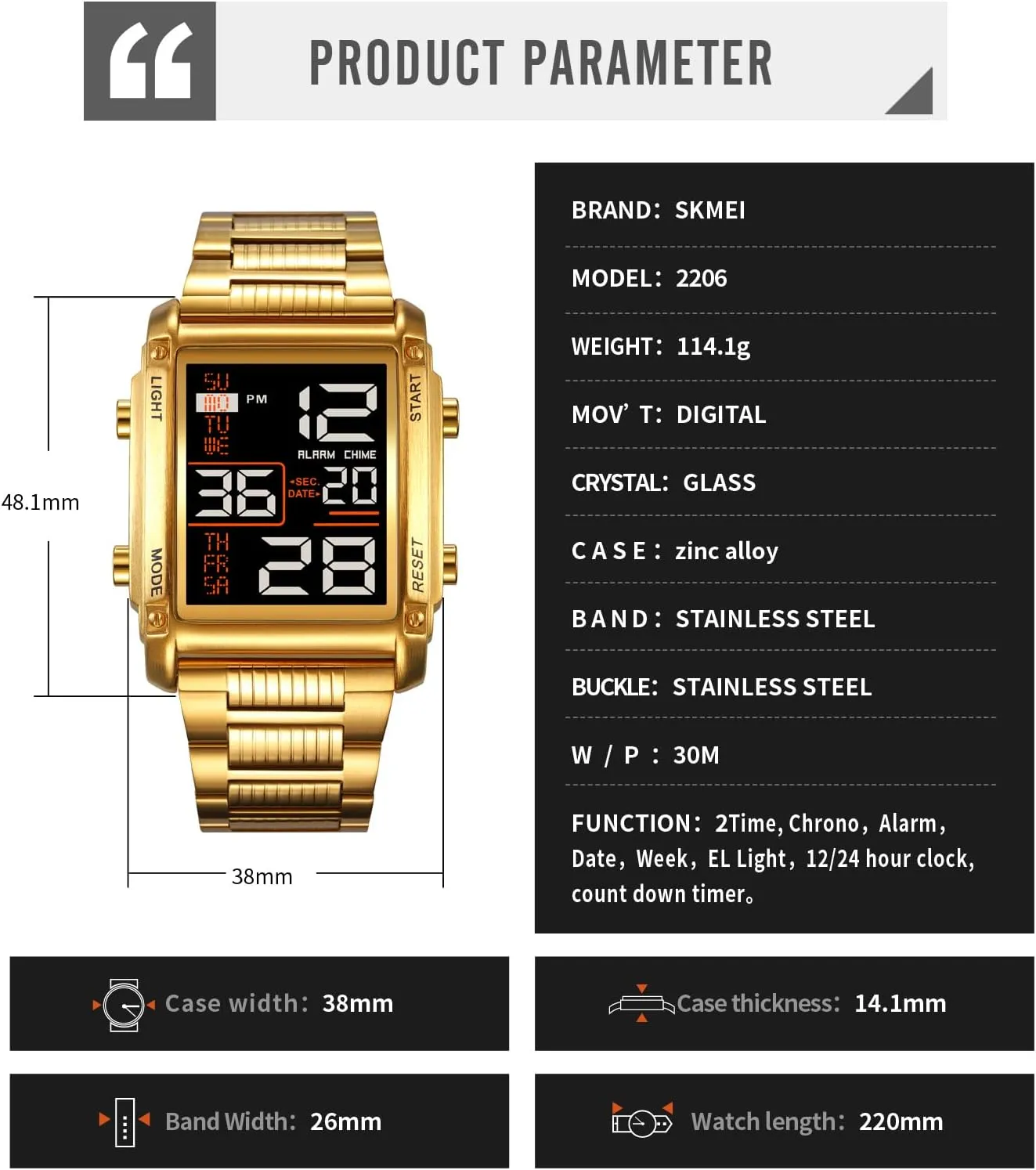Stainless Steel Electronic Watch FANMIS Men's Multifunctional perception Sports Digital Watch Classics Business Quartz Watch LED Backlight Waterproof 