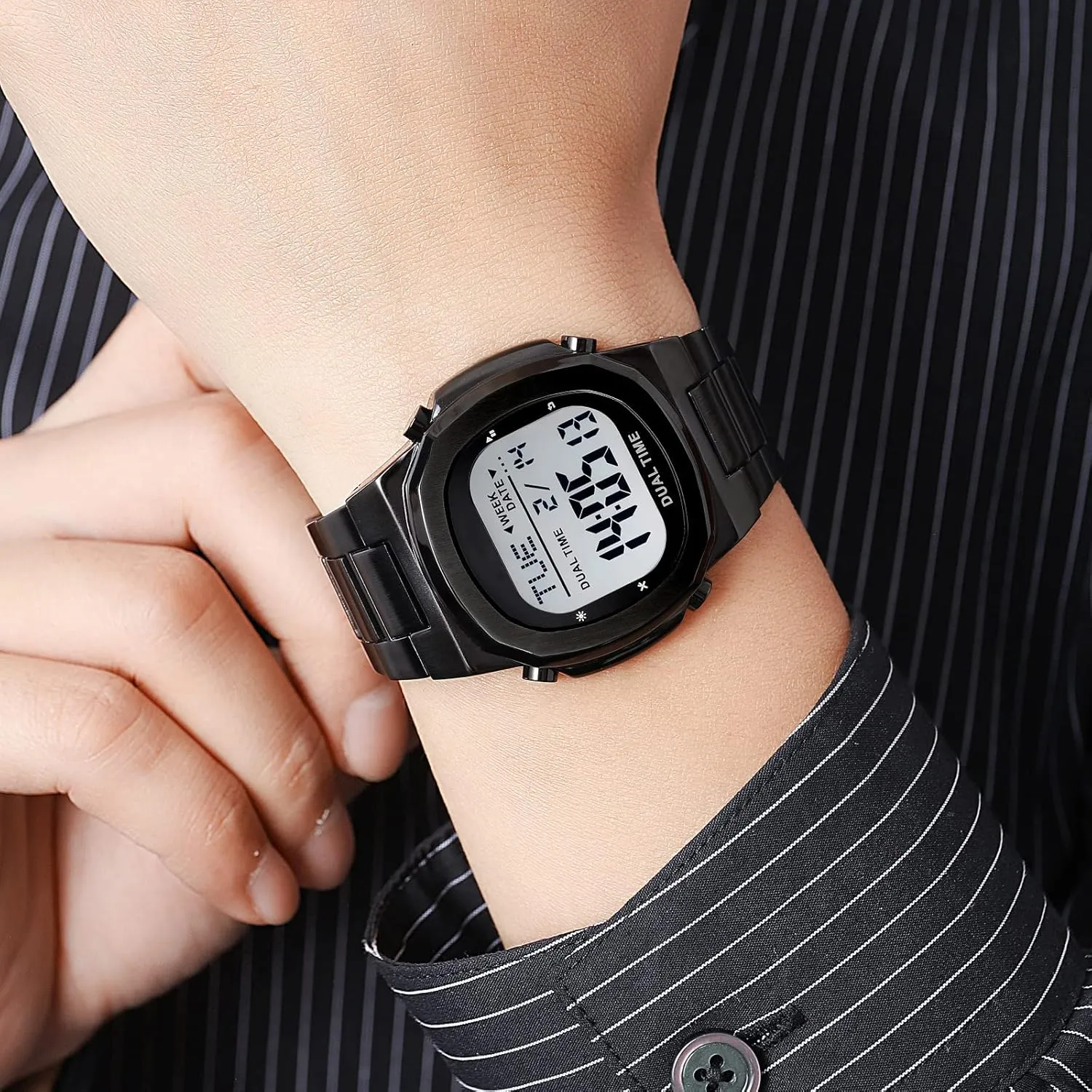 Stainless Steel Watch shaman moderate heed bit advertisement Reginald Men's Multifunctional Electronic Watch Outdoor Sports Watch LED Large Digital Display Timing 