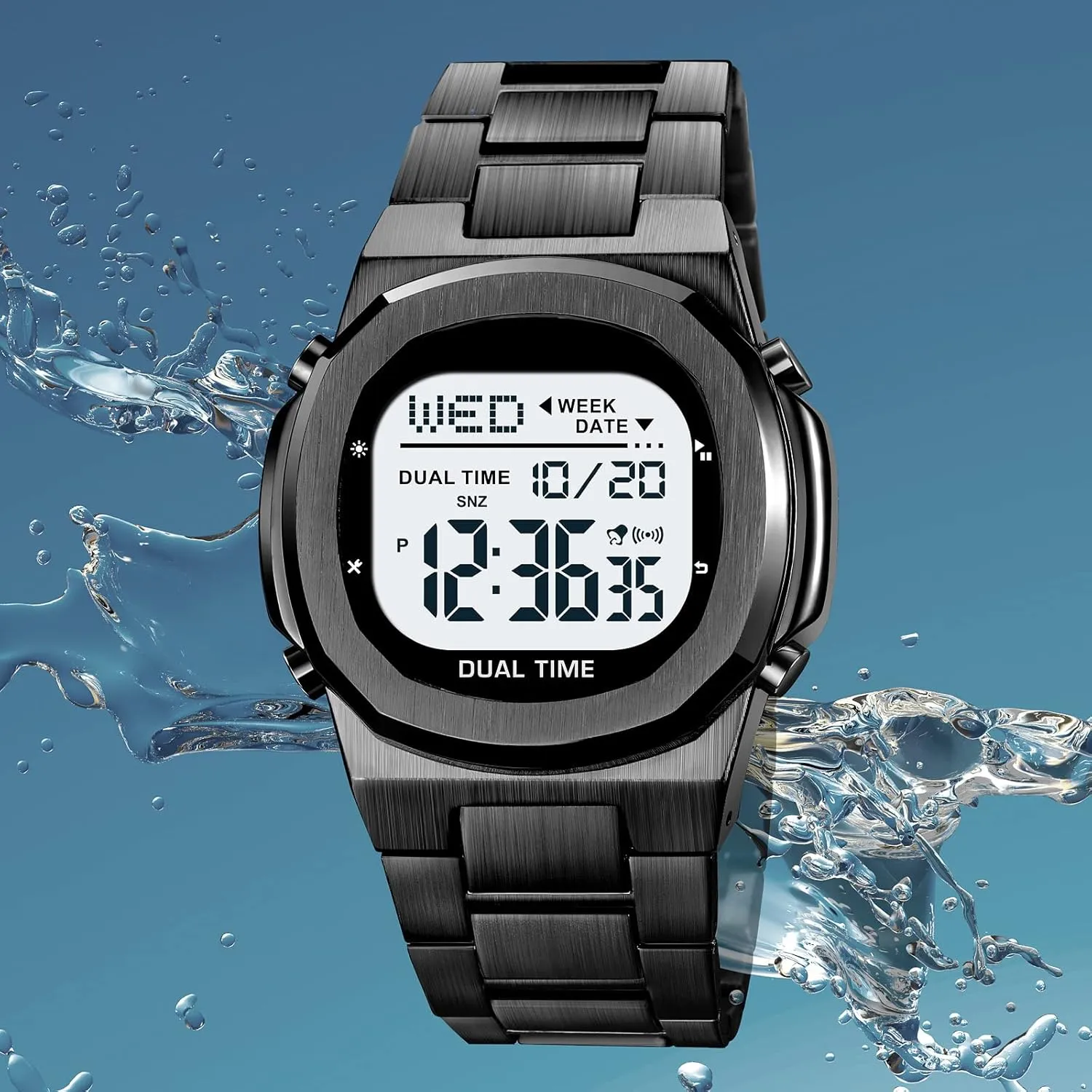 Stainless Steel Watch shaman moderate heed bit advertisement Reginald Men's Multifunctional Electronic Watch Outdoor Sports Watch LED Large Digital Display Timing 