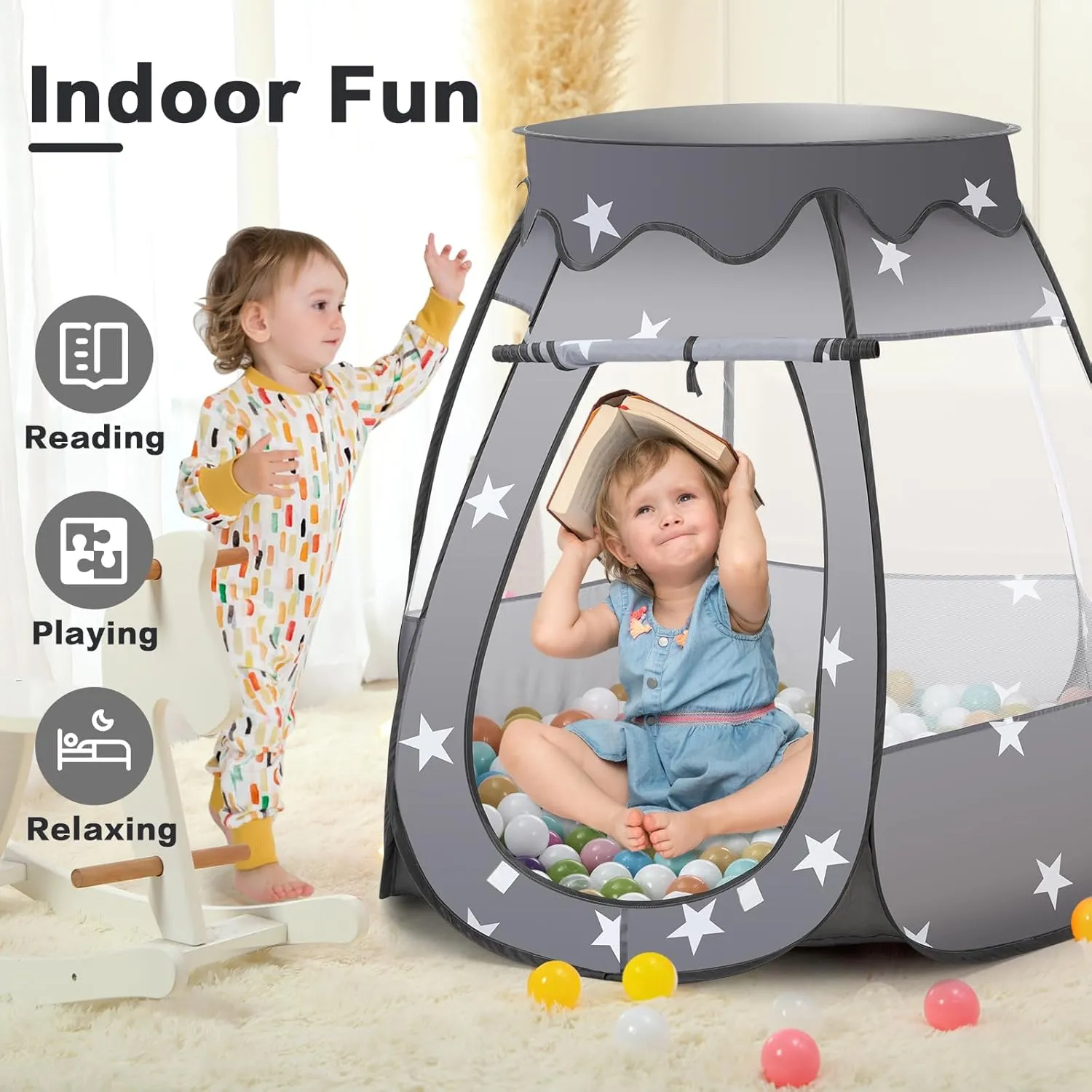 Star Lights - Pop Up Princess Play Tent for Kids - Indoor Outdoor Baby Girl Toys ghostly stair recreation informant grande intelligible Birthday Gifts - NO Balls (Black Tent) Baby Ball Pit for Toddler: with 