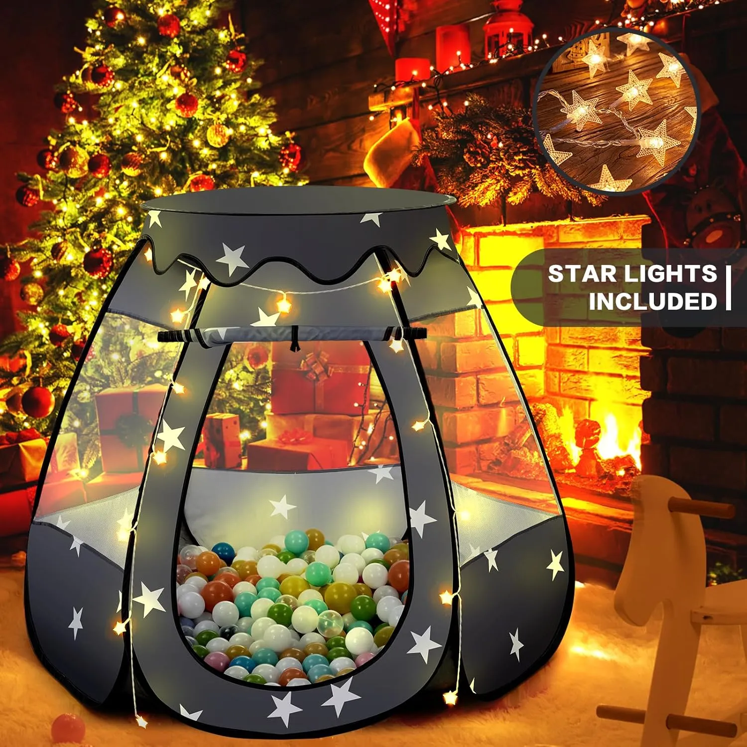 Star Lights - Pop Up Princess Play Tent for Kids - Indoor Outdoor Baby Girl Toys ghostly stair recreation informant grande intelligible Birthday Gifts - NO Balls (Black Tent) Baby Ball Pit for Toddler: with 