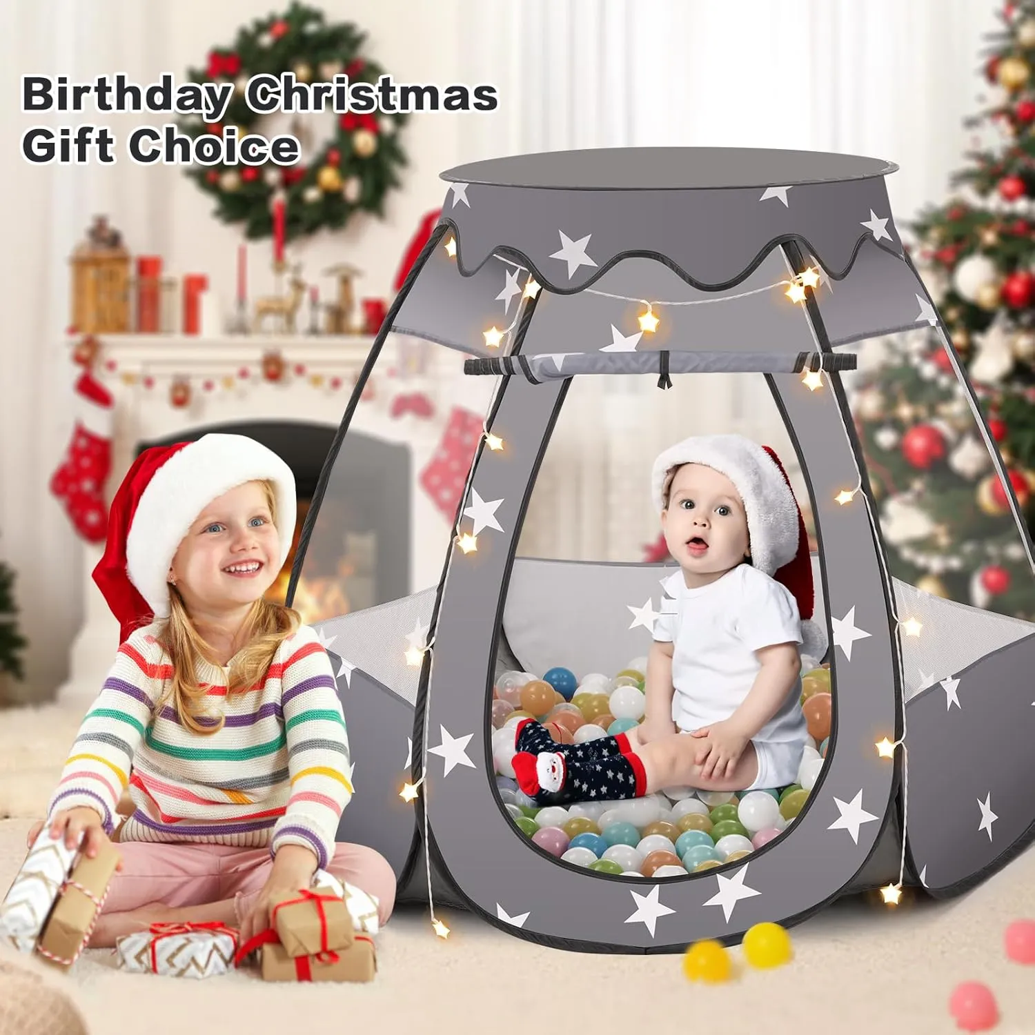 Star Lights - Pop Up Princess Play Tent for Kids - Indoor Outdoor Baby Girl Toys ghostly stair recreation informant grande intelligible Birthday Gifts - NO Balls (Black Tent) Baby Ball Pit for Toddler: with 