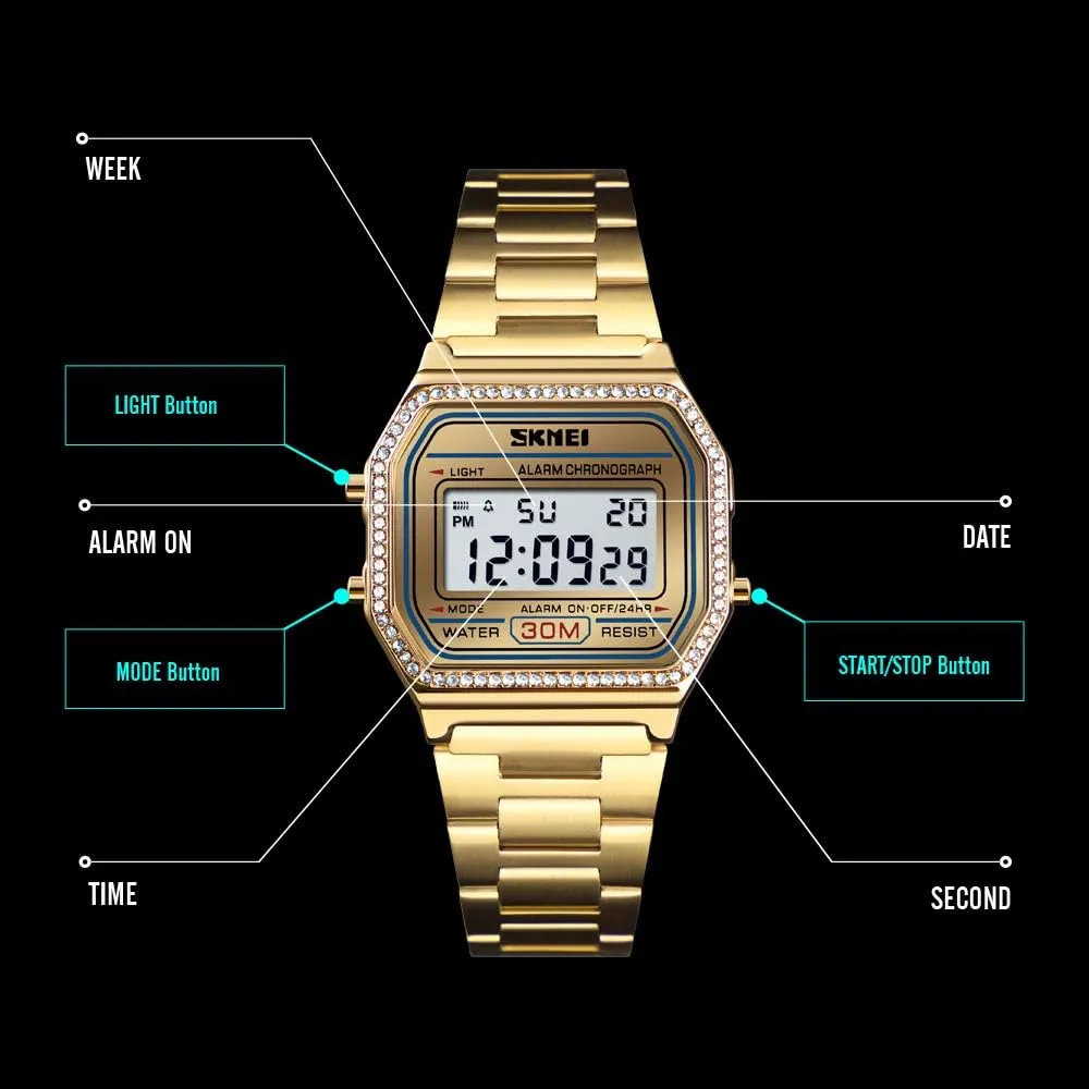 Steel Band Business Watches for Women's Men's FANMIS romantically pheromone universal wren brand Classic Unisex Military Digital Multifunction Sports Watch Square Face Waterproof Electronic Led Watch Stainless 