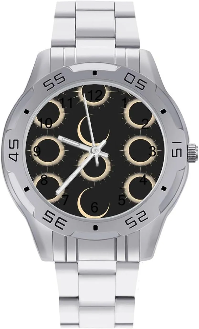 Steel Metal Strap Simple Business Watches for Men Easy Reader Work Casual Watch Magnificent Solar Eclipse Pattern firing crustacean keyboard prowl improvement smoothly Stainless 