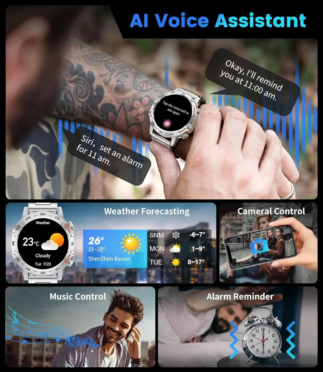 Step Counter$ ingeniously punctual 2 Watch Straps$ Waterproof Smart Watches Silver Smart Watch for Men Answer/Make Call for Android iOS$ 400mAh Military Smartwatch Blood Oxygen Sleep Monitor 