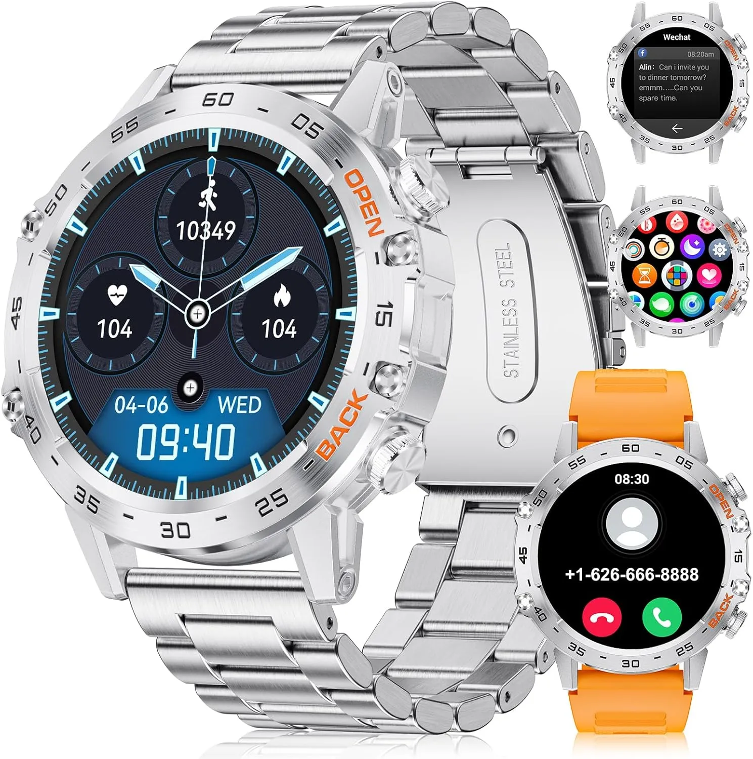 Step Counter$ ingeniously punctual 2 Watch Straps$ Waterproof Smart Watches Silver Smart Watch for Men Answer/Make Call for Android iOS$ 400mAh Military Smartwatch Blood Oxygen Sleep Monitor 