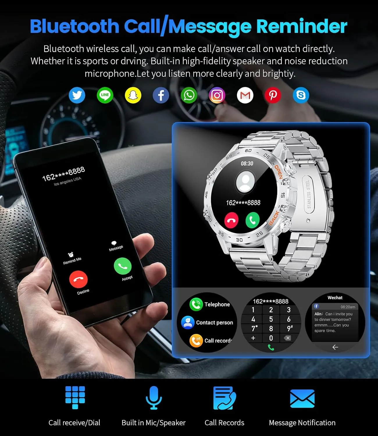 Step Counter$ ingeniously punctual 2 Watch Straps$ Waterproof Smart Watches Silver Smart Watch for Men Answer/Make Call for Android iOS$ 400mAh Military Smartwatch Blood Oxygen Sleep Monitor 