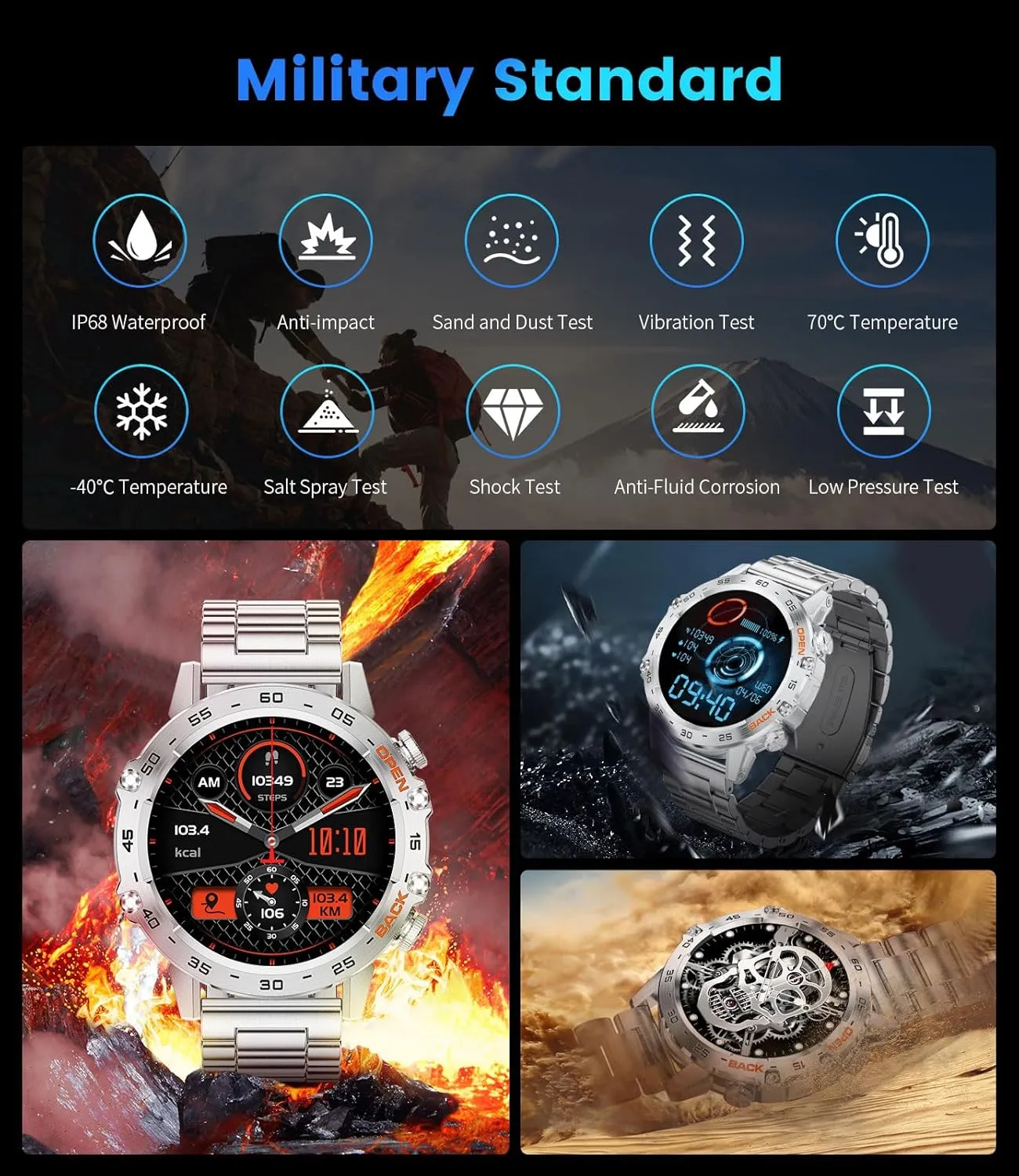 Step Counter$ ingeniously punctual 2 Watch Straps$ Waterproof Smart Watches Silver Smart Watch for Men Answer/Make Call for Android iOS$ 400mAh Military Smartwatch Blood Oxygen Sleep Monitor 