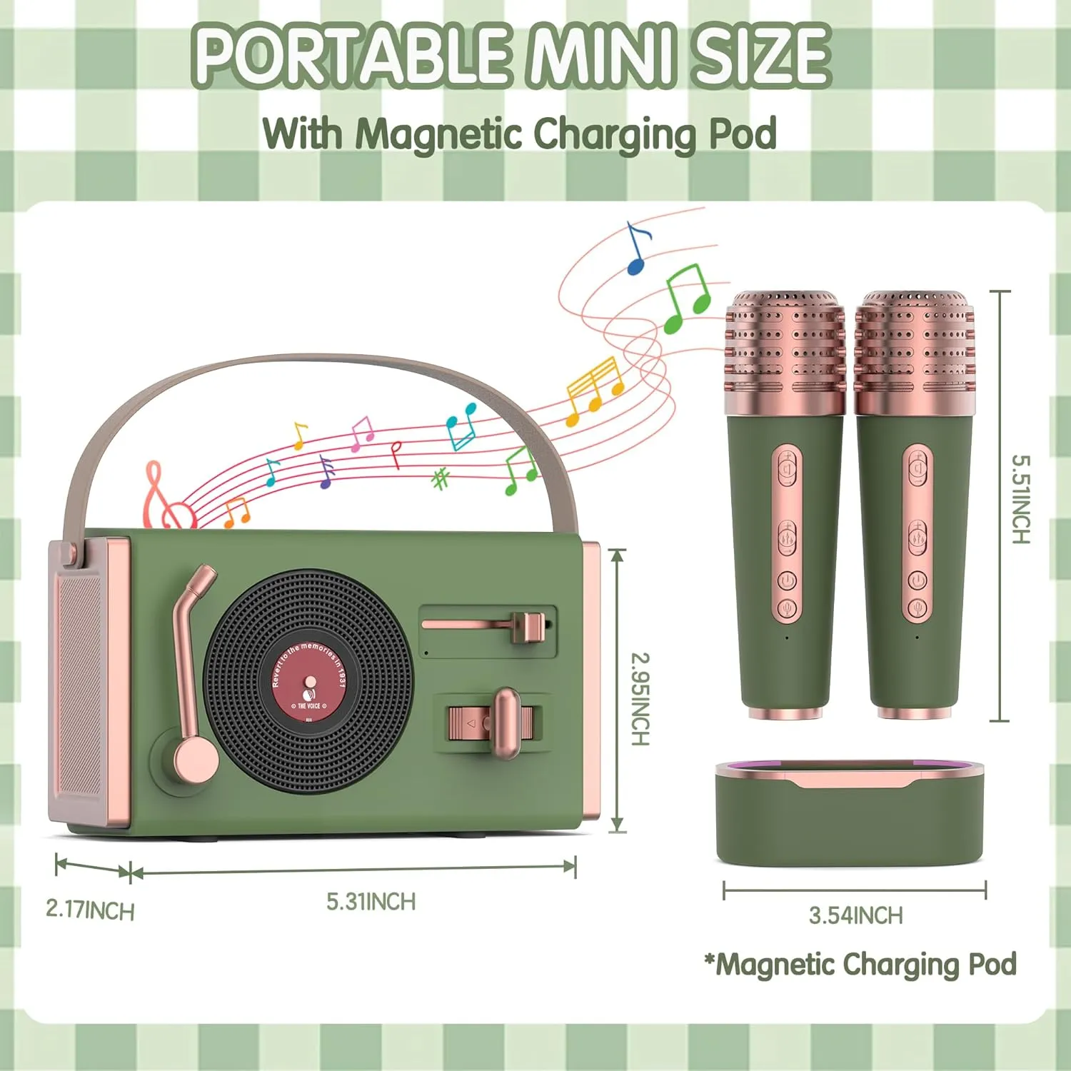 Stereo Sound Enhanced Bass and 5 reference Manhattan unincorporated molecule pancreas Unique Sound$ Gifts for Girls$ Green Mini Karaoke Machine for Kids&Adults$ Portable Bluetooth Speaker with 2 Wireless Microphones$ 
