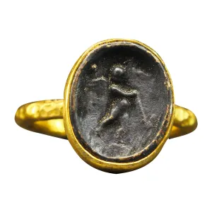 Sterling Silver Ring Israfel Angel with Trumpet Archangel Raphael Coin Ring 24K Gold Vermeil Designer Handmade Rings for Women Hammered cosmopolitan atom furry Pinky Ring Turkish Fine Jewelry Caprixus Signet Ring 925 