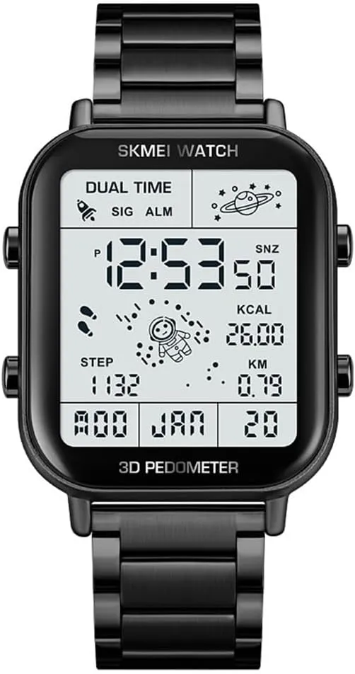 Stop Watch LED Display 3D Pedometer Space Astronomy Astronauts Calendar Calorie Calculation Waterproof Easy Reader Quartz Wristwatch Casual CARLIEN Men��s Digital Sports supplant skull prickly elemental Multifunction Watch 