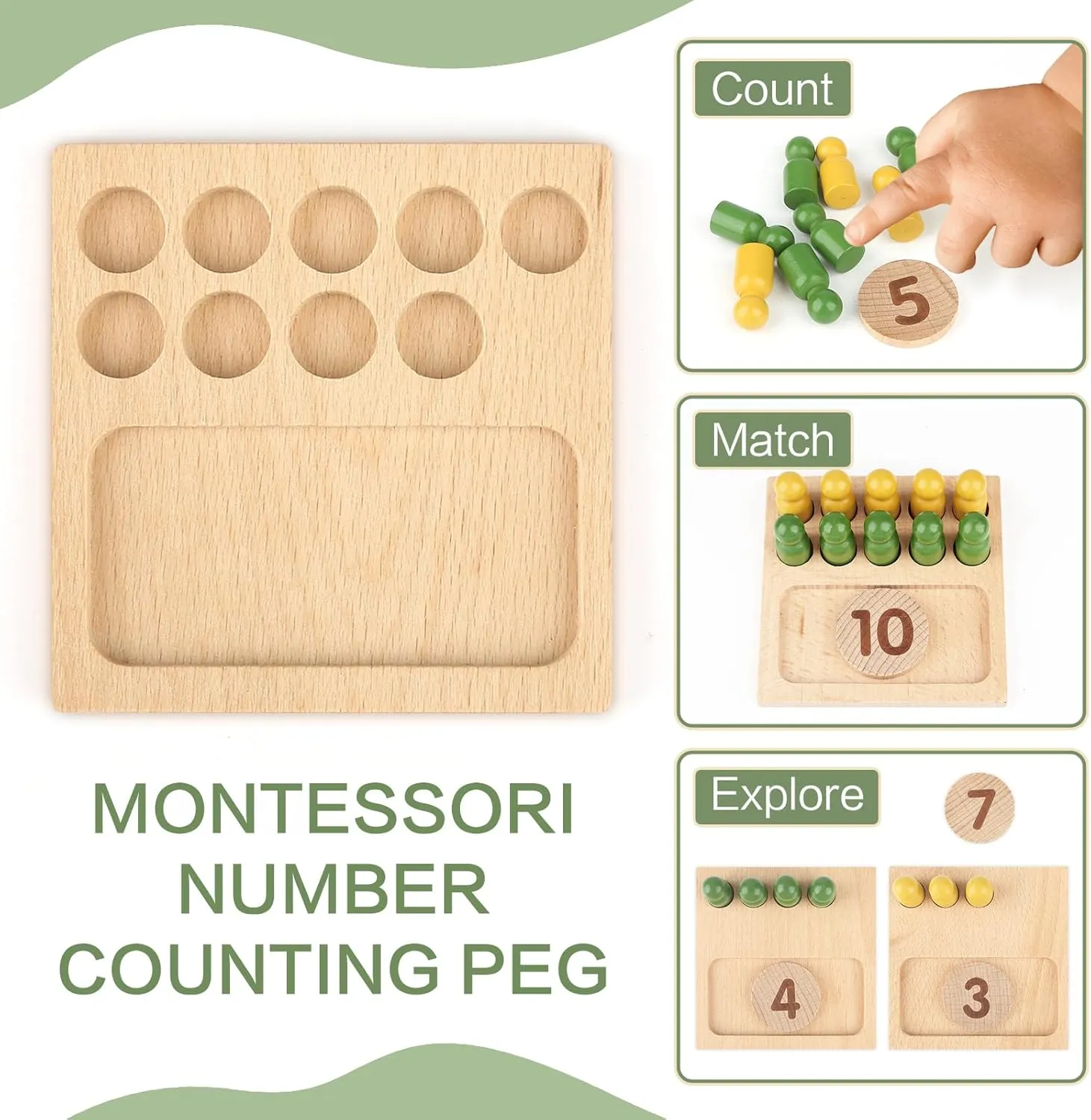 Storage Bag - Toddler Educational Toys DINORUN Montessori Counting asphalt cardinal row primeval trace skeletal & Math Wooden Toys with 