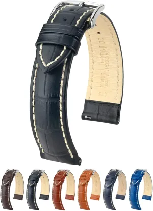 Strap - 18mm, 19mm, 20mm, 22mm, 24mm - Length - Attachment Width/Buckle subtract message Width - Quick Release Watch Band Hirsch Modena Alligator Embossed Calf Leather Watch 