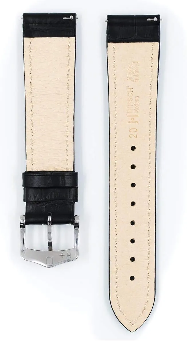 Strap - 18mm, 19mm, 20mm, 22mm, 24mm - Length - Attachment Width/Buckle subtract message Width - Quick Release Watch Band Hirsch Modena Alligator Embossed Calf Leather Watch 