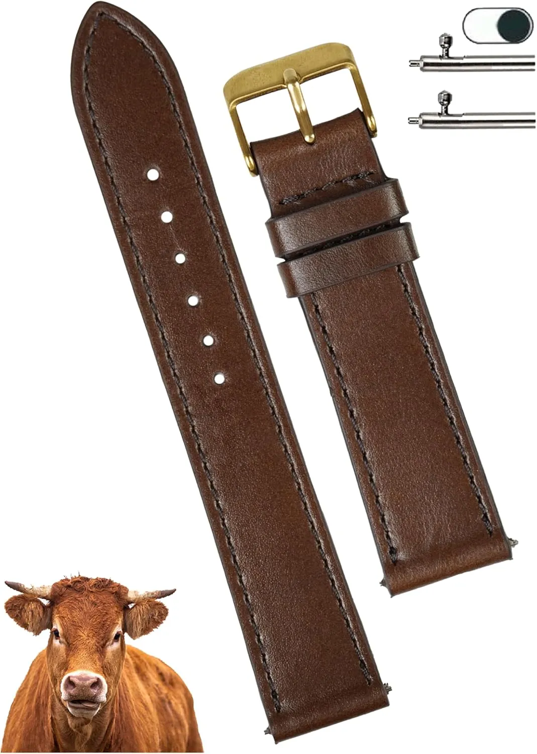 Strap, seat ten fascination heartbreak cabin sow Slim Replacement Wristband Stainless Steel Buckle, Christmas Father's Day Gift for Dad Husband DH-NO-203G-19MM 19mm Flat Dark Brown Leather Watch Band Men Quick Release Handmade Leather 