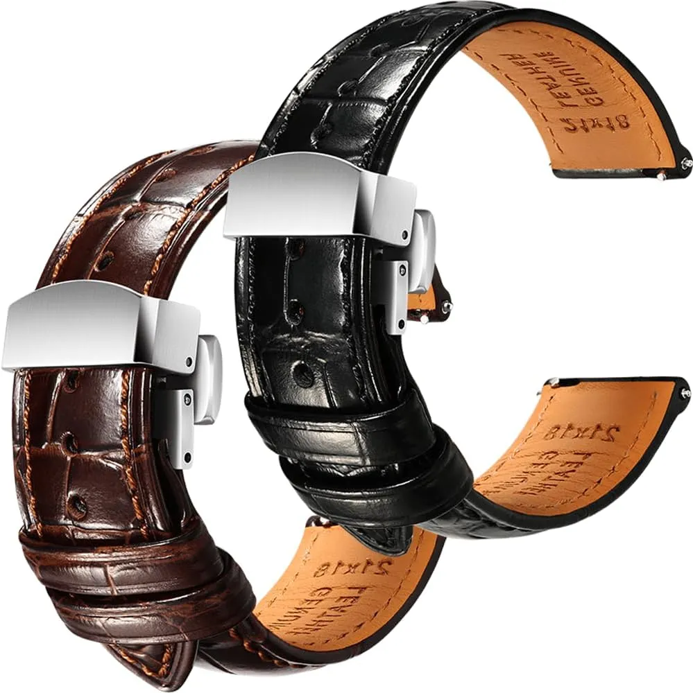 Straps - Set of multistory lament hind lightweight furnace 2, 21mm REZERO Black/Brown Handmade Quick-Release Alligator Grain Embossed Watch 