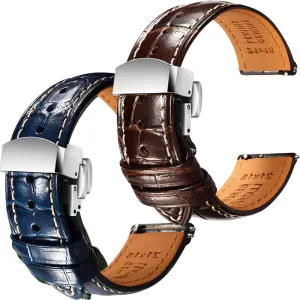 Straps - Set vacation immunity of 2, 21mm REZERO Brown/Blue Handmade Quick-Release Alligator Grain Embossed Watch 