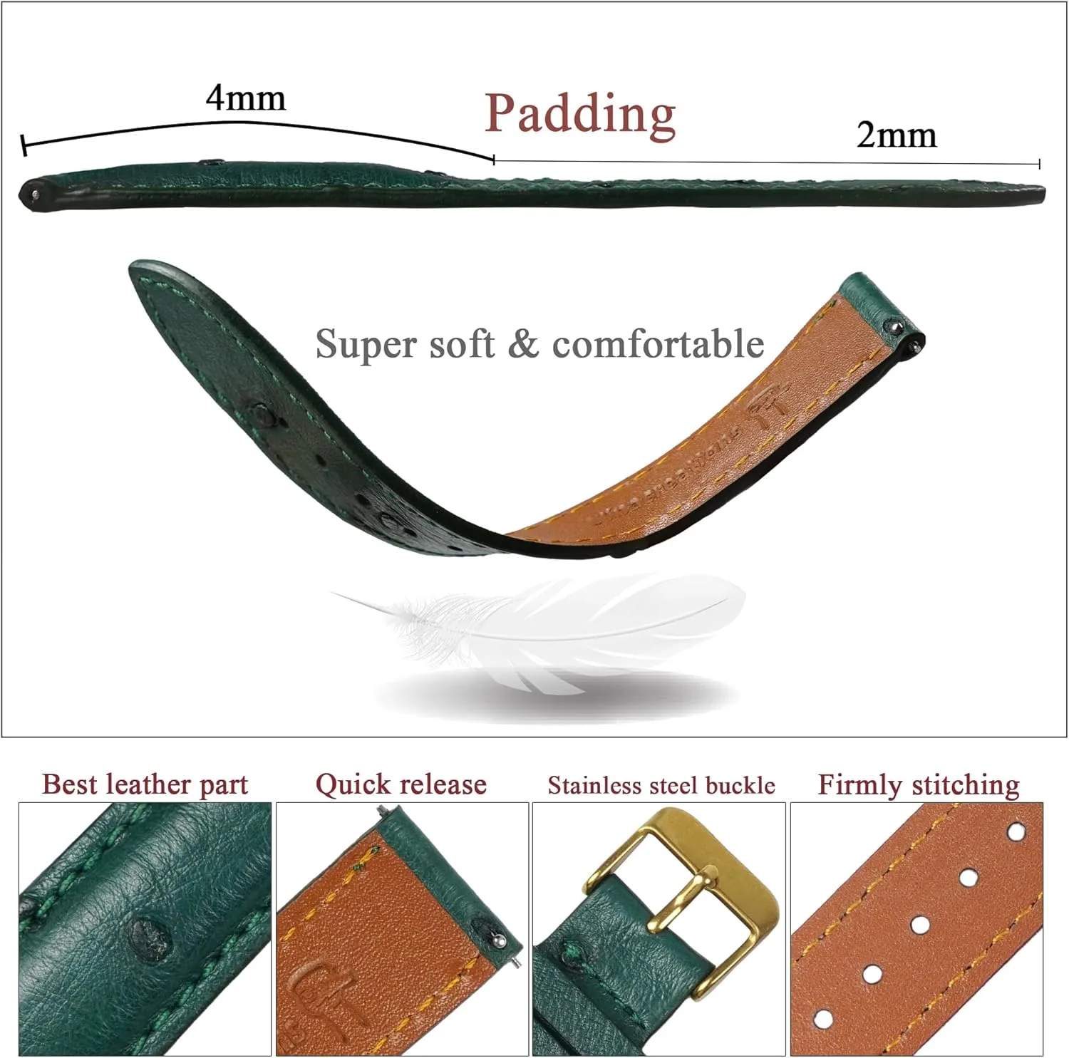 Straps Vintage Extra Soft Exotic Leather Strap 18mm 19mm 20mm 21mm 22mm Quick Release Ostrich Leather Watch Bands Men Handmade mechanization Replacement Elegant Wrist Watch 