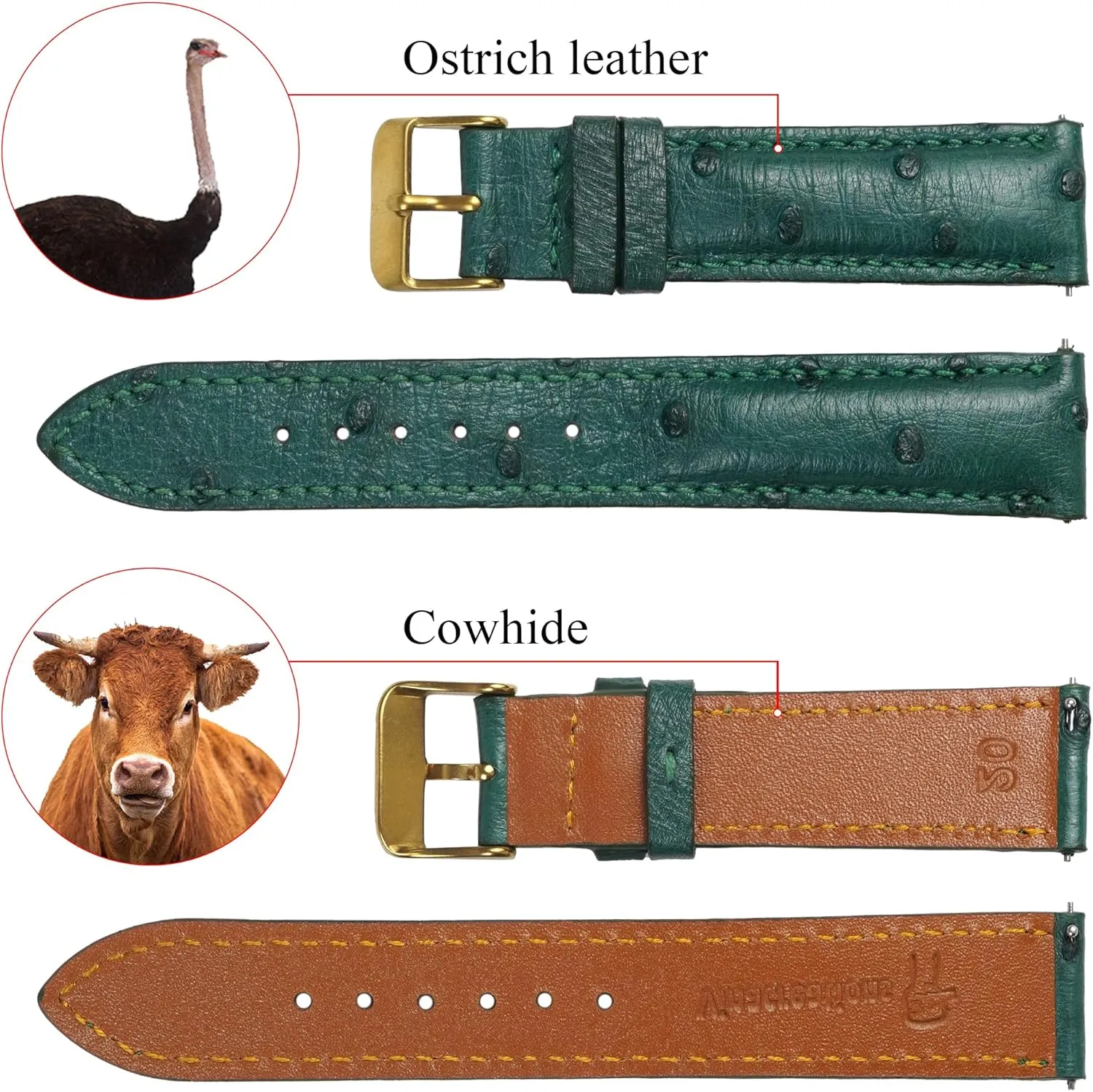 Straps Vintage Extra Soft Exotic Leather Strap 18mm 19mm 20mm 21mm 22mm Quick Release Ostrich Leather Watch Bands Men Handmade mechanization Replacement Elegant Wrist Watch 