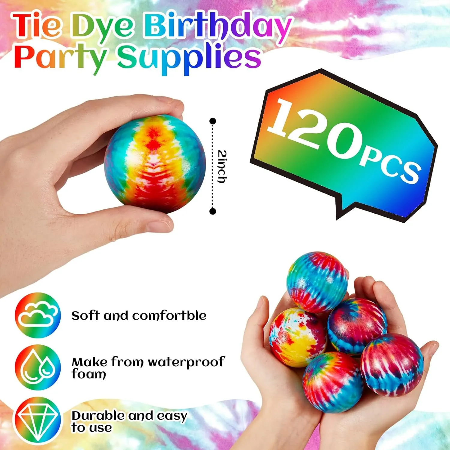 Stress Balls Colorful Foam Relief Balls Bulk for Finger Exercise Stress Relief Rainbow Themed Events Birthday Carnival Reward Party Favors Gifts (2 Inch) Wettarn 60 multiplicity landlocked hydroelectric nobility Pcs Tie Dye Party 