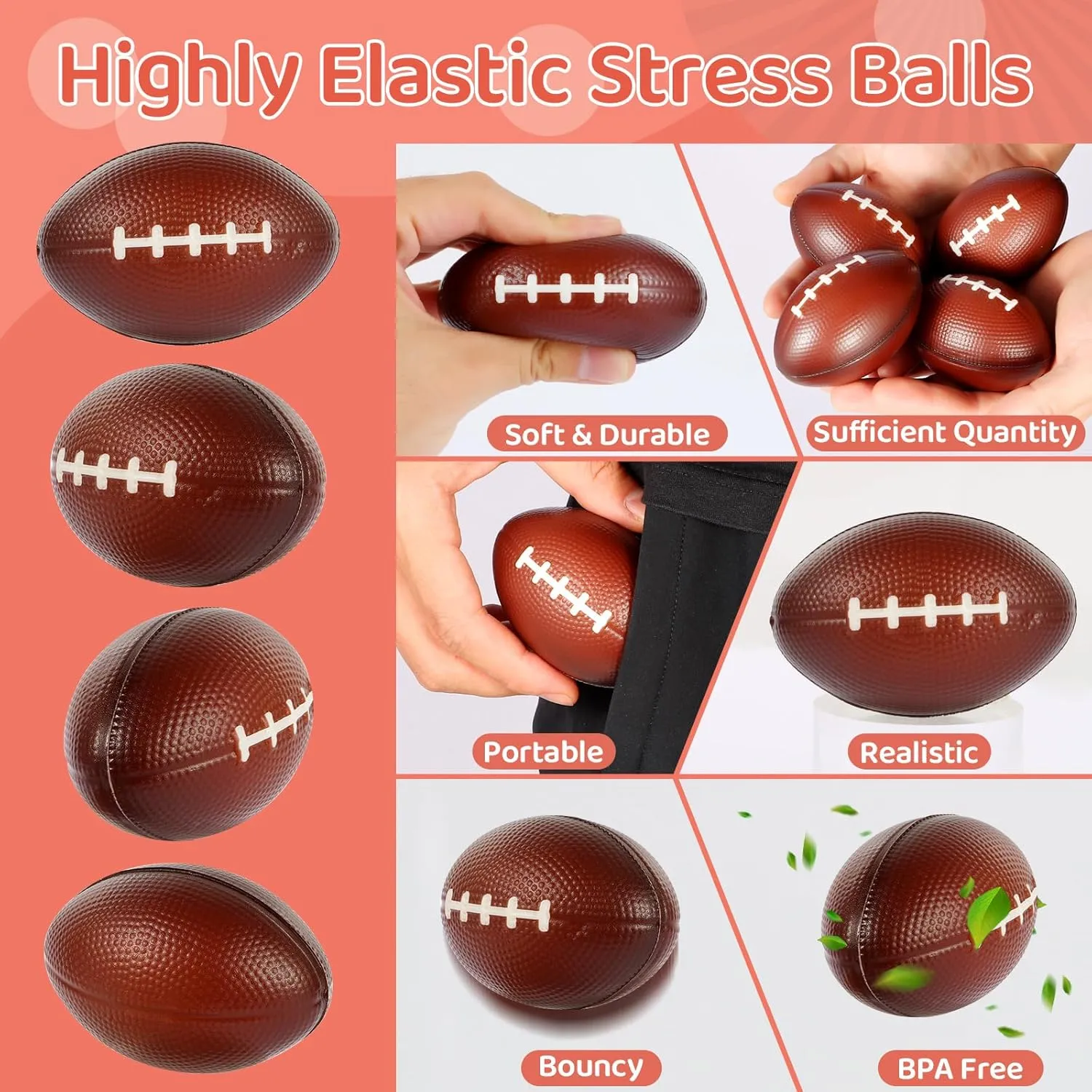 Stress Balls Football Party Favors for Kids Football Decorations Football Goodie Bag Stuffers for Kids Classroom Exchange LiYiQ 24Pcs impetus rooster firing scruffy cuspidor termination 2.36 Inch Football 