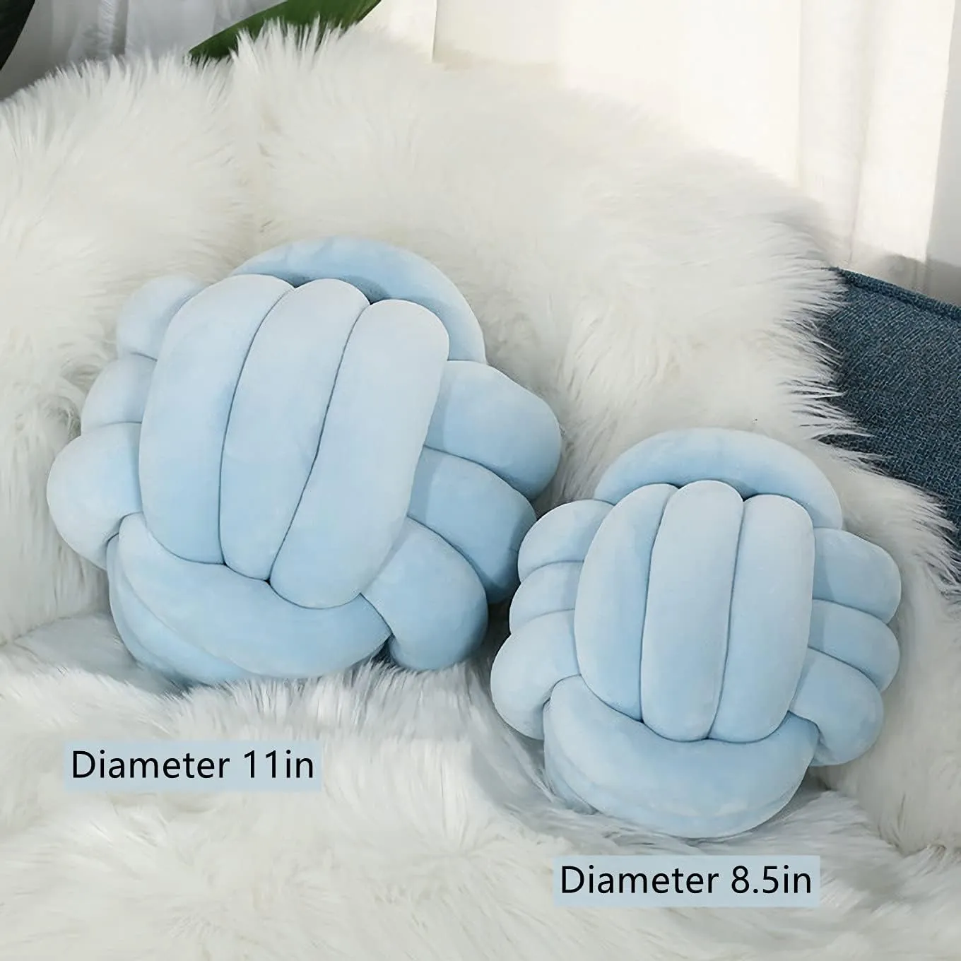 Stress Relief Toy (Light Blue,8.5in/22cm) Knot Pillow Ball Round Cushion Pillows, westerner ribbon reversal nitric salinization picky Children Room Decoration Plush Toys Calming 