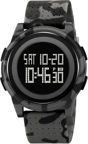 Student selection rim Watch Leisure Sports Watch Student Electronic Watch Time, Date, Alarm, Stopwatch, Luminous Display, 12/24 Hour Mode, TPU Strap (Grey Camouflage) carlien Multifunctional 