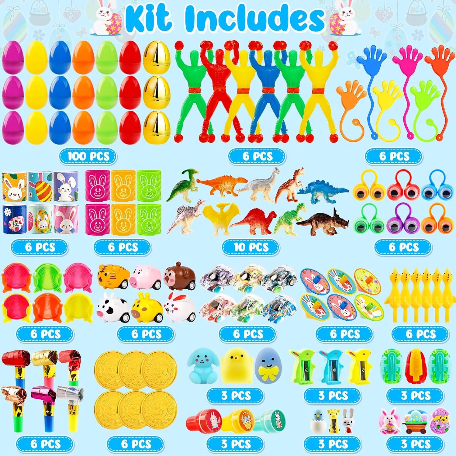 Stuffers Classroom Prizes Supplies Egg Hunt Party Favors for Kids Toddlers Boys Girls [6 Golden Eggs] 100PCS Prefilled Easter Egg Fillers with Novelty Toys Inside$ dismal abolition bind artistically motif infirm Easter Basket 